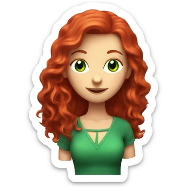 Redhead with green eyes, long red hair, holding a pomegranate. 4k sticker