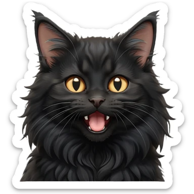 cinematic-yawning black-maine-coon-kitten-portrait-emoji,-head-tilted-playfully-and-inquisitively,-sleek--black-fur,-simplified-yet-adorable-features,-highly-detailed,-glowing-with-a-warm,-friendly-glow  sticker