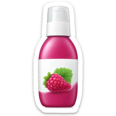 a bottle of shampoo with a white cap and raspberry on the inside sticker