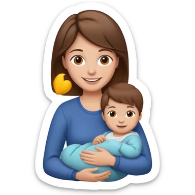 Mother holding 1 infant brown hair fair skin sticker