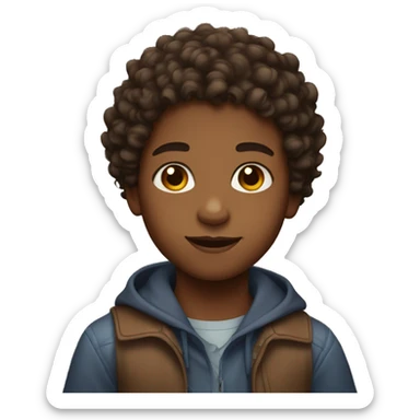 Kid with brown skin, short curly hair, and brown eyes sticker