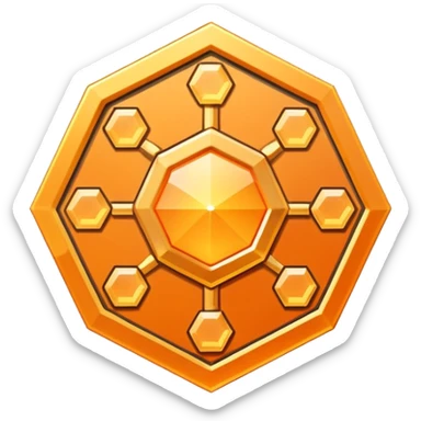 Futuristic reward points icon, diamond or hexagon shape, circuit board lines, Bloomberg terminal aesthetic, gold orange phosphor glow on dark background, minimalist geometric, no text, fintech style, clean edges, professional icon design sticker
