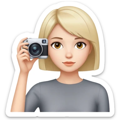 beautiful young lady with short straight hair taking a photo, upper body view sticker