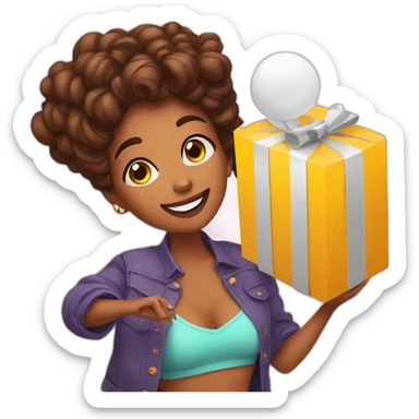 influencer taking a selfie of herself with a bright box in her arms sticker