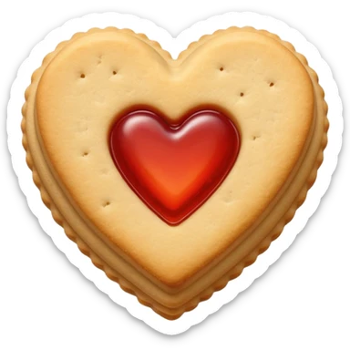 Realistic shortbread cookie in the shape of a heart with light red jelly sticker