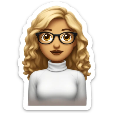 Chica blanca con cabello castaño y mechas rubias con lentes tomando café  sticker