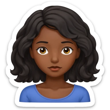 Sleepy dark brown skin color black women wavy hair shoulder length small eyes sticker