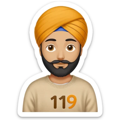 Sikh wearing sweater with 19 number sticker