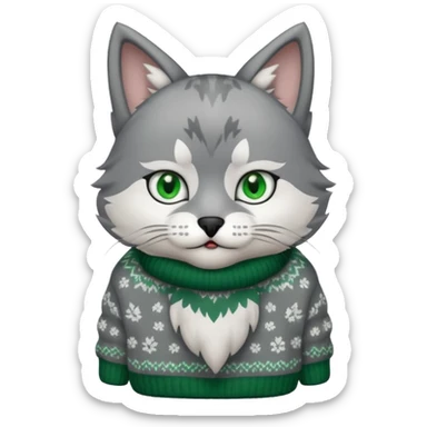  cat wearing a wolf-shaped sweater sticker