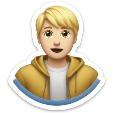 a blonde boy in a circle having a mac in fornt of him sticker