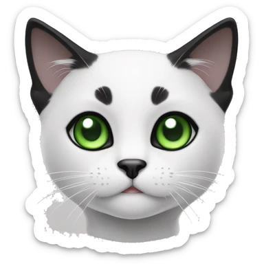 black and white cat with green eyes and black mark on chin  sticker