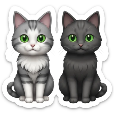 2 different coloured grey cats including one dark grey and white cat and one completely solid dark grey cat with green eyes and only white paws sticker