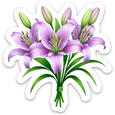 bouquet Light Purple Lily, luxuriant, stem, leaf, bud sticker