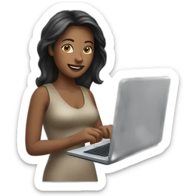woman with computer and iphone sticker