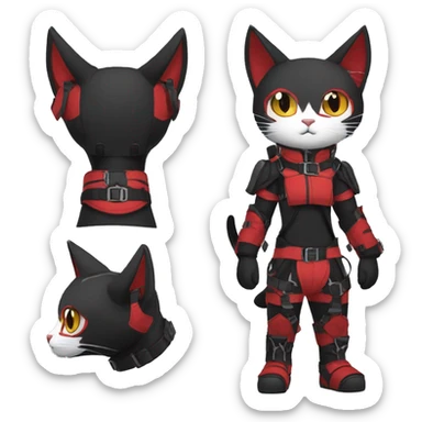 Edgy cool anthro black red cat Fakemon warrior harness collar techwear sticker