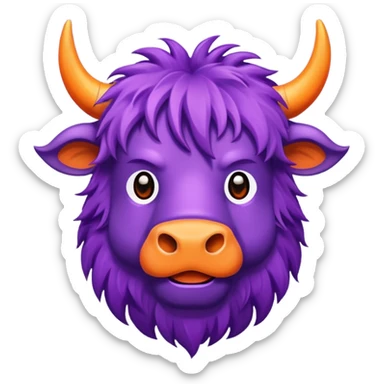 a purple yak Head with pieces of orange paper hanging in his head sticker