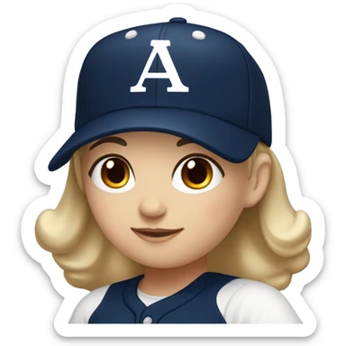 White girl with Black long hair, who wearing navy ballcap emblazoned with a red G initial and wearing baseball uniform sticker