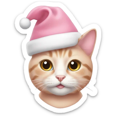 light pink cat with christmas hat sticker