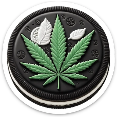 black and white oreo cookies with cannabis leaf sticker