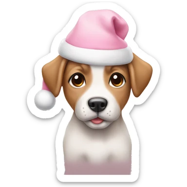 cute puppy wearing light pink christmas hat sticker
