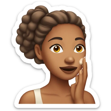tan girl applying cream on face sticker