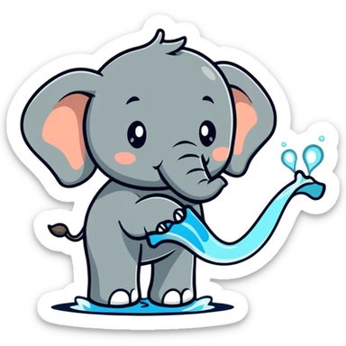 cartoon elephant spraying water from trunk sticker