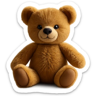 Isolate the realistic teddy bear with soft lighting on a transparent background, removing all other background elements. sticker