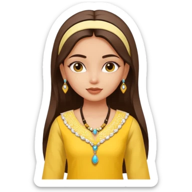 generate an ios genmoji in a bratz style of a fair beautiful indian girl wearing a casual kurti (yellow) with dupatta in white sticker