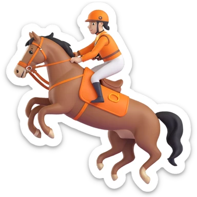 Hermès-style horse jumping with orange and gold harness, luxury, 3D style, white or transparent background sticker