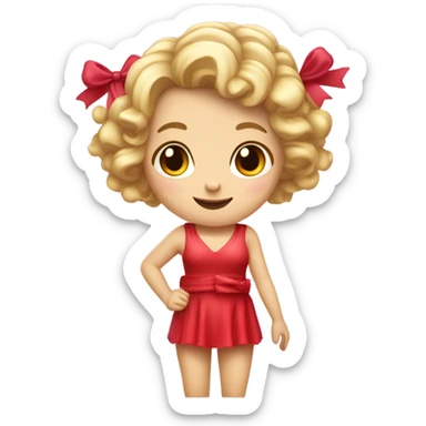 Realistic isolated Caucasian female cupid character with short curly blonde hair holding up peace fingers with red and pink outfit and red bow in her hair. sticker