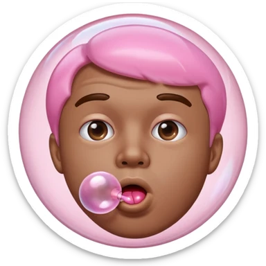 the guy is making a buuble of a chewing gum
 sticker