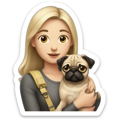 Girl holding pug  sticker