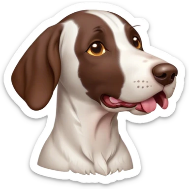 Cinematic Cute Yawning German Pointer Portrait Emoji, Head tilted slightly with a dramatic, wide-open yawn, revealing a sleek liver and white coat with a crisp finish, floppy ears slightly drooping, round brown eyes barely open in drowsy contentment, Simplified yet irresistibly adorable features, highly detailed, glowing with a soft, cozy glow, high shine, relaxed yet expressive, stylized with a touch of whimsy, bright and endearing, soft glowing outline, capturing the essence of a sleepy yet affectionate hunter, so drowsy it feels like it could stretch out of the screen and curl up for a nap! sticker