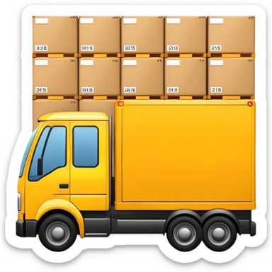 yellow logistic truck with boxes in pallets sticker