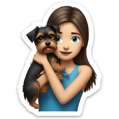 Realistic brunette girl with bright blue eyes hugging Yorkshire terrier  sticker