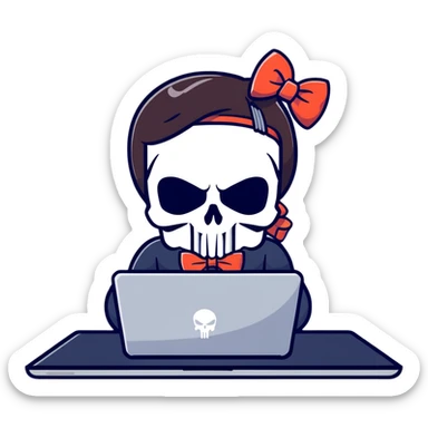 girl Punisher skull with bow typing on laptop sticker