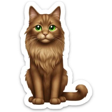 brown long-haired cat with green eyes in full growth sticker