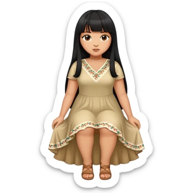 Latina girl with bangs black long hair plus size dress and crossed legs sticker