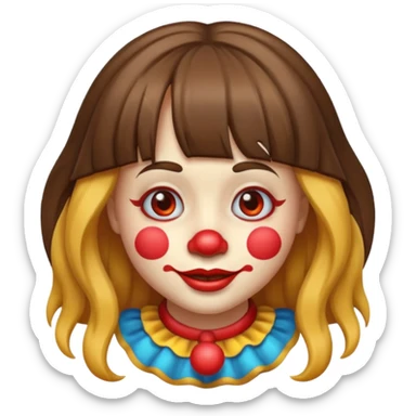 A clown emoji with brunette bangs long hair sticker