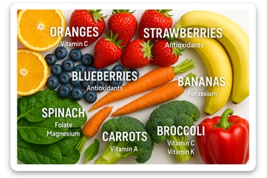 focus su frutta e verdura a tutto schermo e i micronutrienti contenuti in essa sticker