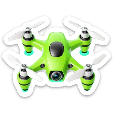 FPV racing drone object icon, compact body, small wide-angle camera on front, aggressive shape, neon accents, 3D cartoon, mobile game icon style, centered, clean background, no text, no watermark
  sticker