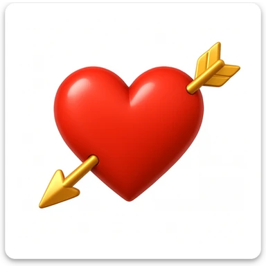 A 3D emoji in iOS emoji aesthetic style of a red heart pierced by a golden arrow, symbolizing love and romance, glossy and smooth surface, bright and cheerful lighting, clean white background sticker