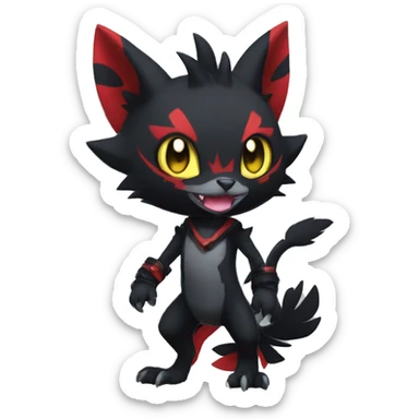 Black Anthro Cool Punk Noibat-Litten-Fakemon-fursona with fangs and red markings Full Body sticker