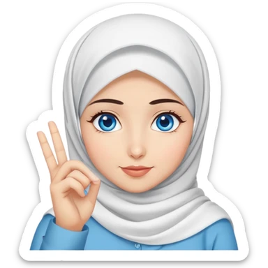 Turkish beautiful finish Konya girl blue eyes with hijab and says saying love with hand gesture sticker