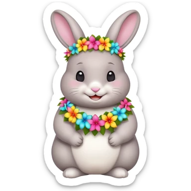 A chubby rabbit with a colorful tropical lei, smiling sweetly. sticker