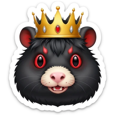 entirely black guinea pig, full body, red demonic eyes, demon crown, evil grin sticker