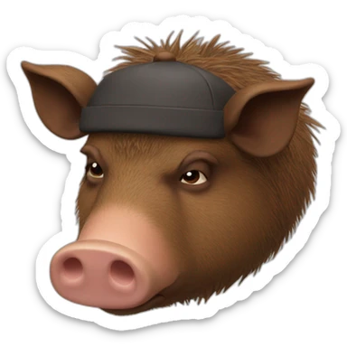 fullface brown boar tired of life with a black winter hat sticker