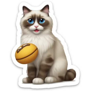 Ragdoll cat with a toy in his mouth sticker