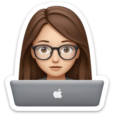 Girl in glasses,brown long hair,with gray MacBook sticker