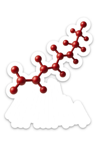 molecola chimica 3d rossa lunga iperrealistica fluttua in aria, 4k sticker